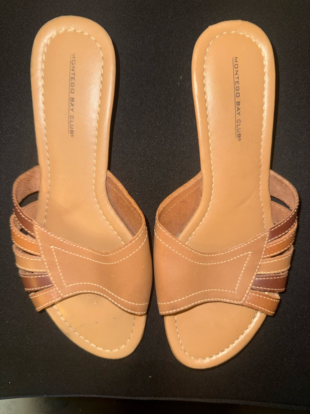 Montego Bay Club Tan & Brown Leather Slide Mules